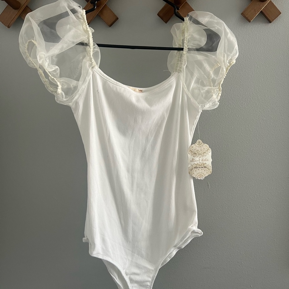 White Bodysuit with Sheer Puff Sleeves